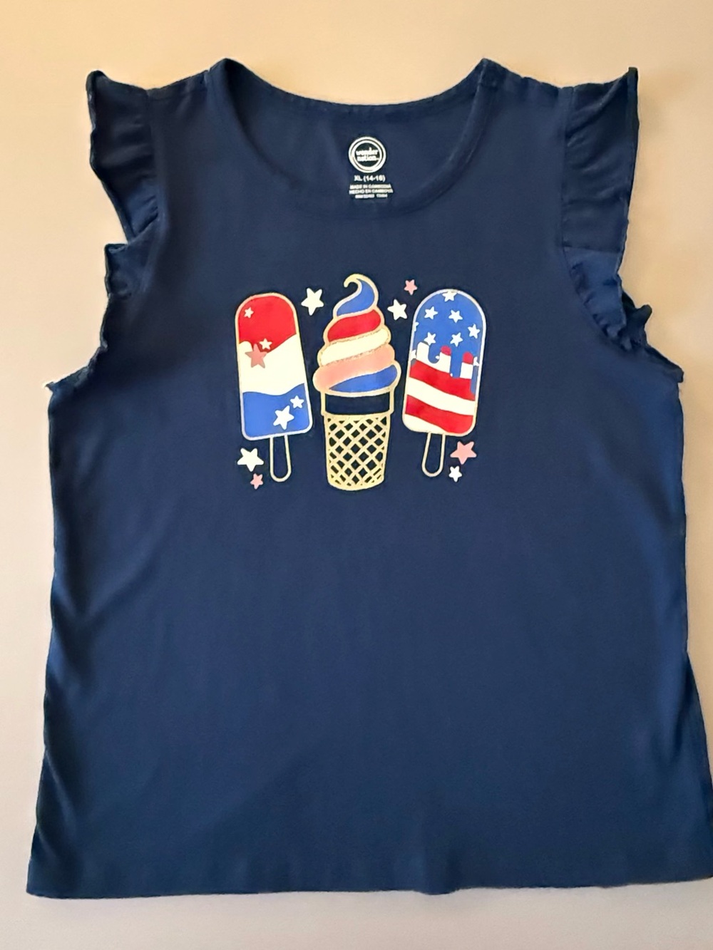 wonder nation Navy Tank Top with Red White Blue Ice Cream Graphic